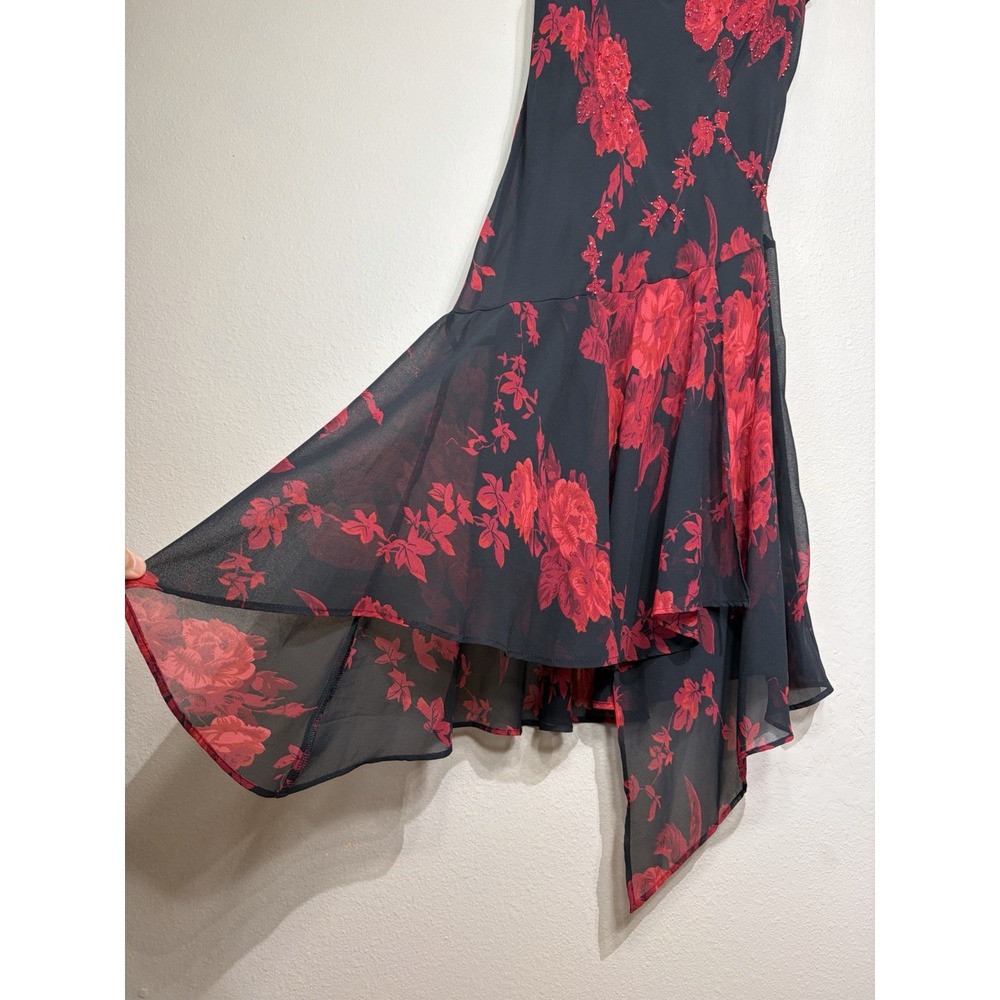 Y2K Connected Floral Fairy Grunge Cowl Neck Handkerchief Hem Dress S Whimsigoth - Picture 3 of 13